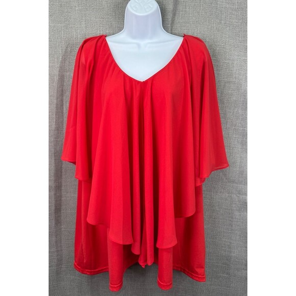 Avenue Studio Women's Plus Size 30/32 Blouse With Flowy Layers Deep Coral - Picture 1 of 9